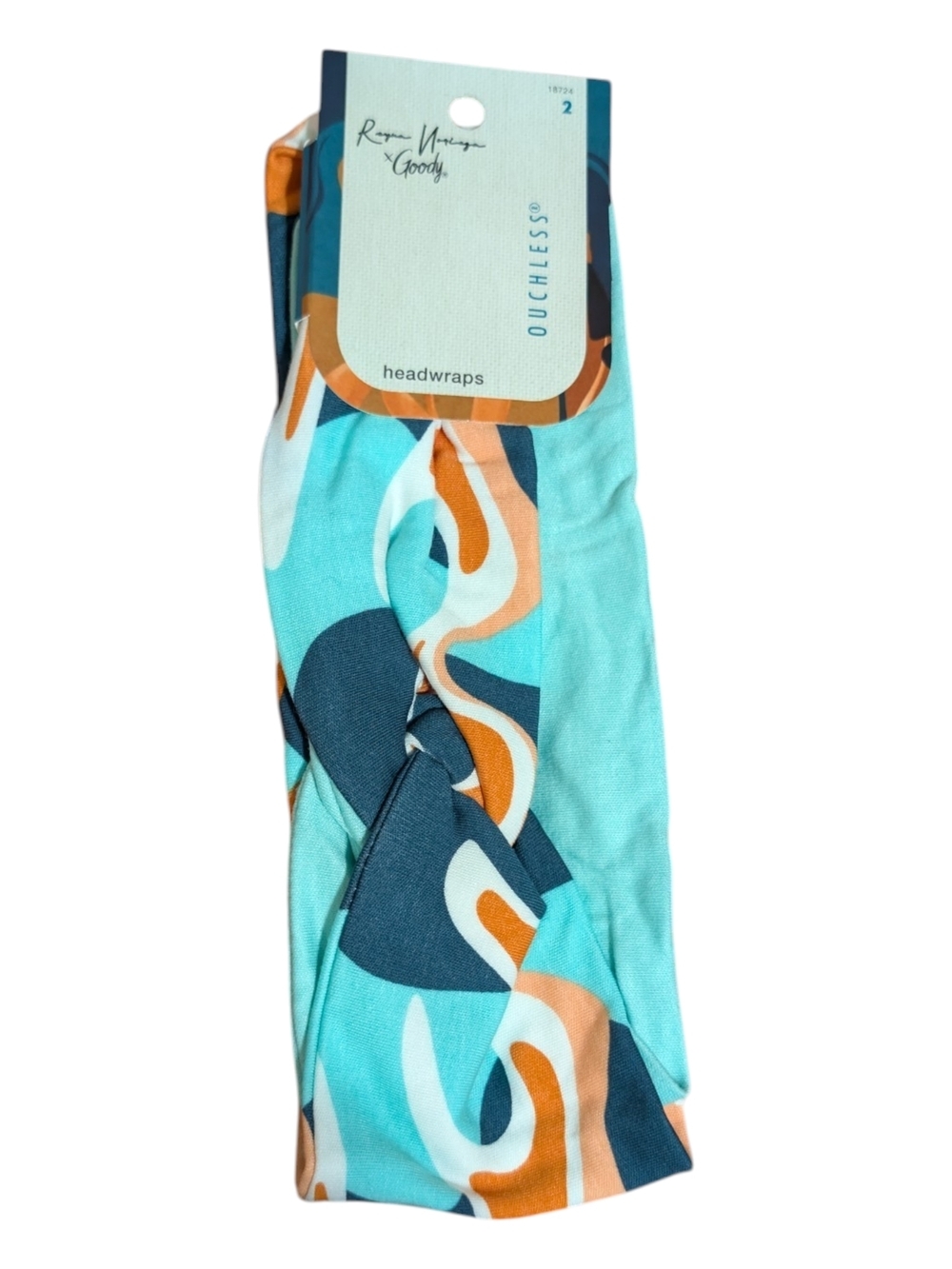 Goody X Reyna Noriega Ouchless Teal & Orange Abstract Print Headwrap 2pk